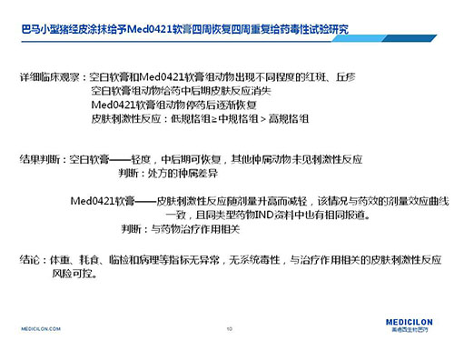 巴马小型猪经皮涂抹给予Med0421软膏，，周围恢复、周围重复给药毒性试验研究